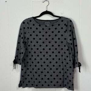 Talbots Black and Grey Quarter Sleeve Polka Dot Top Small‎